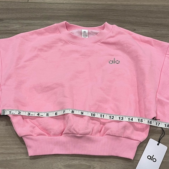 Alo Yoga 💗 NWT Cropped Accolade Crewneck in Sweet Pink - S - Picture 9 of 12